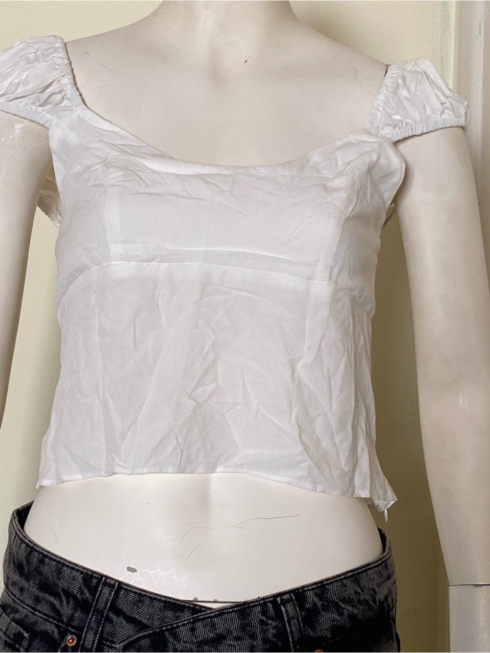 Princess Polly White Square-Neck Puff-Sleeve Crop Top